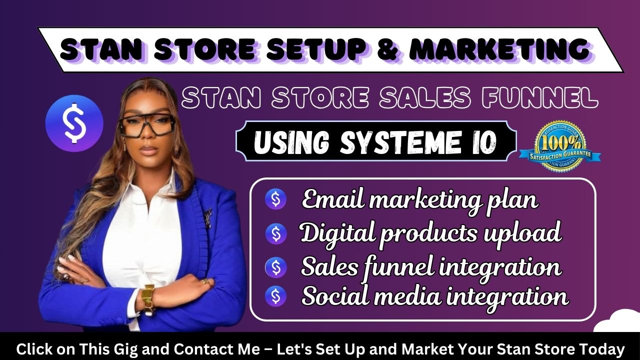 I will design stan store, stan store setup, systeme io sales funnel, stan store marketing