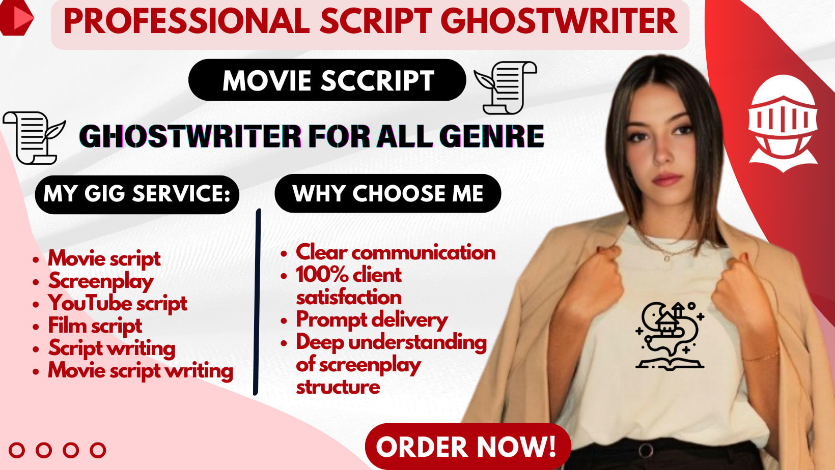 I will ghostwrite movie script, film script, screenplay, movie script writing