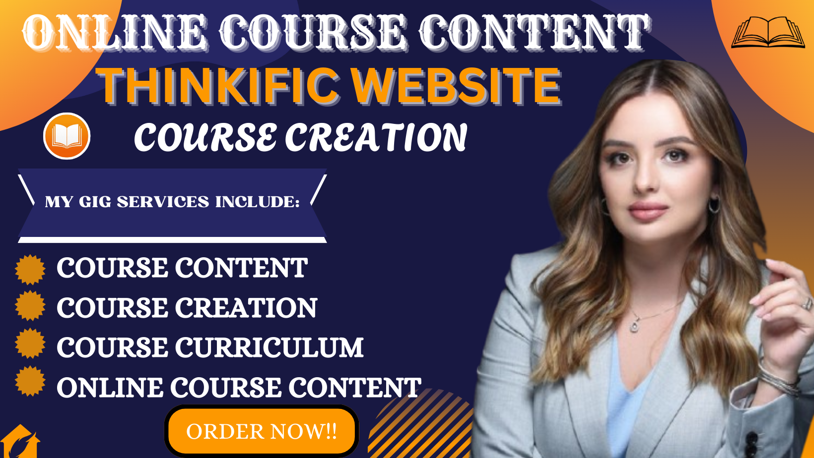 I will create course content, online course creation, ebook online course on thinkific