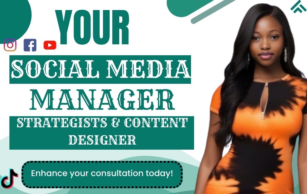 I will be your social media manager, social media marketing content creator